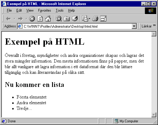 HTML-dokumentet i webbläsaren